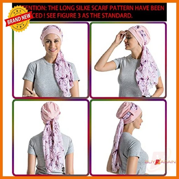Bamboo Cotton Chemo Headwear with Silky Scarf for Hair Loss Sleep Cap